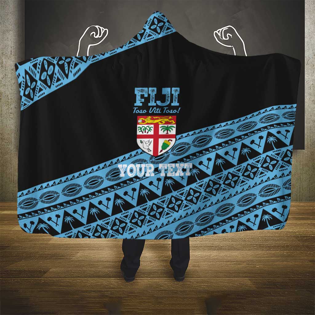 Fiji Rugby 2025 Custom Hooded Blanket Fijian Tapa Toso Viti Toso - Black