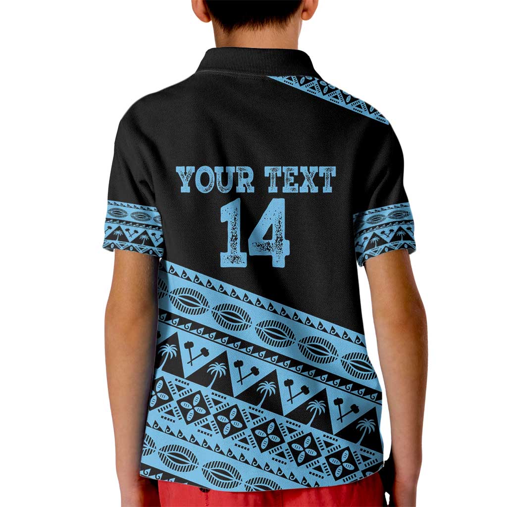 Fiji Rugby 2025 Custom Kid Polo Shirt Fijian Tapa Toso Viti Toso - Black