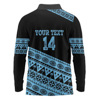Fiji Rugby 2025 Custom Long Sleeve Polo Shirt Fijian Tapa Toso Viti Toso - Black