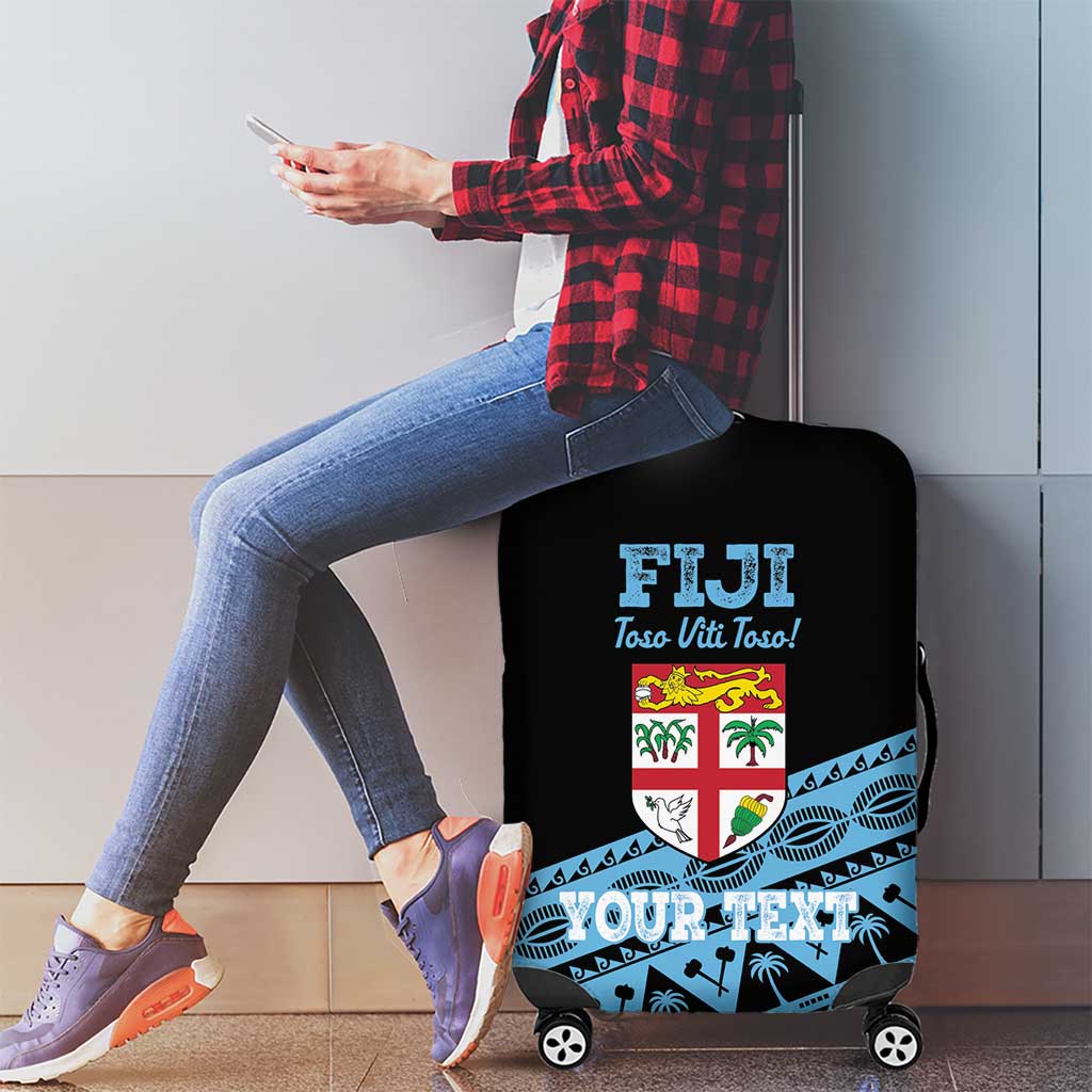 Fiji Rugby 2025 Custom Luggage Cover Fijian Tapa Toso Viti Toso - Black