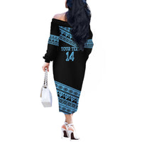 Fiji Rugby 2025 Custom Off The Shoulder Long Sleeve Dress Fijian Tapa Toso Viti Toso - Black