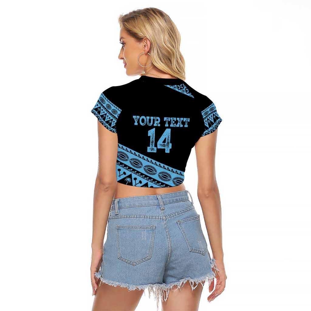 Fiji Rugby 2025 Custom Raglan Cropped T Shirt Fijian Tapa Toso Viti Toso - Black