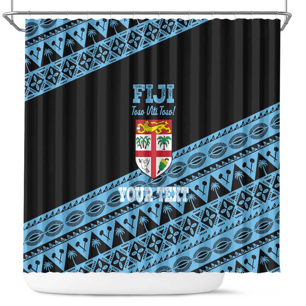 Fiji Rugby 2025 Custom Shower Curtain Fijian Tapa Toso Viti Toso - Black