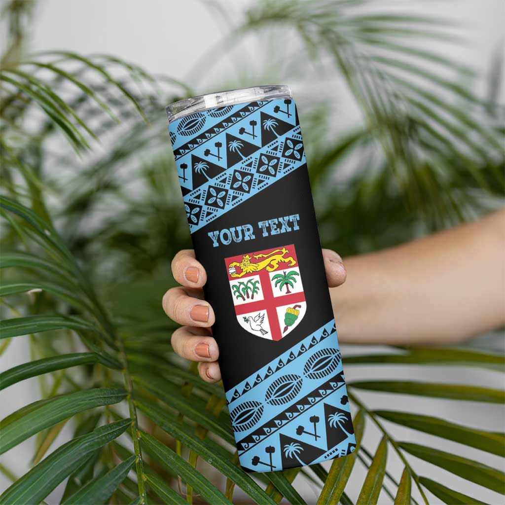 Fiji Rugby 2025 Custom Skinny Tumbler Fijian Tapa Toso Viti Toso - Black LT14 - Polynesian Pride