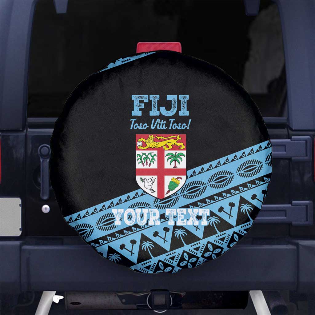 Fiji Rugby 2025 Custom Spare Tire Cover Fijian Tapa Toso Viti Toso - Black