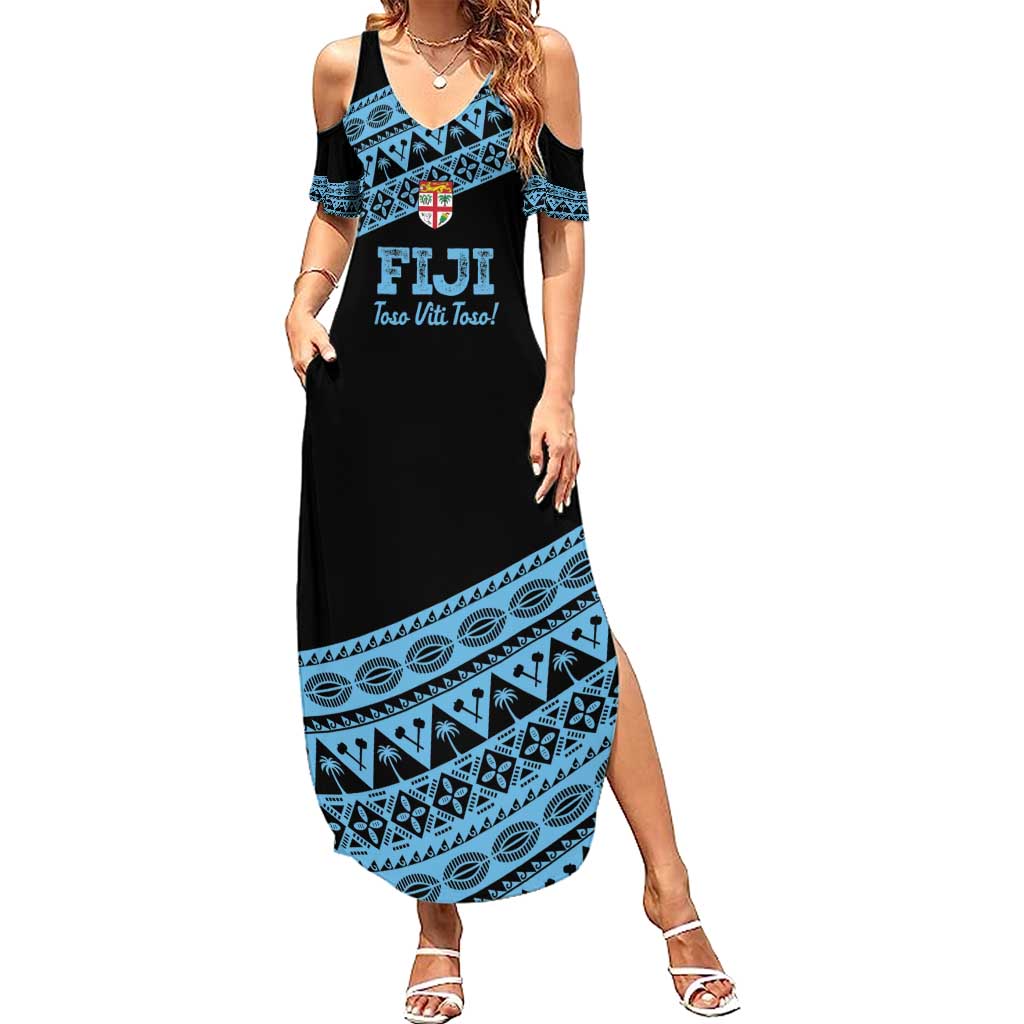 Fiji Rugby 2025 Custom Summer Maxi Dress Fijian Tapa Toso Viti Toso - Black