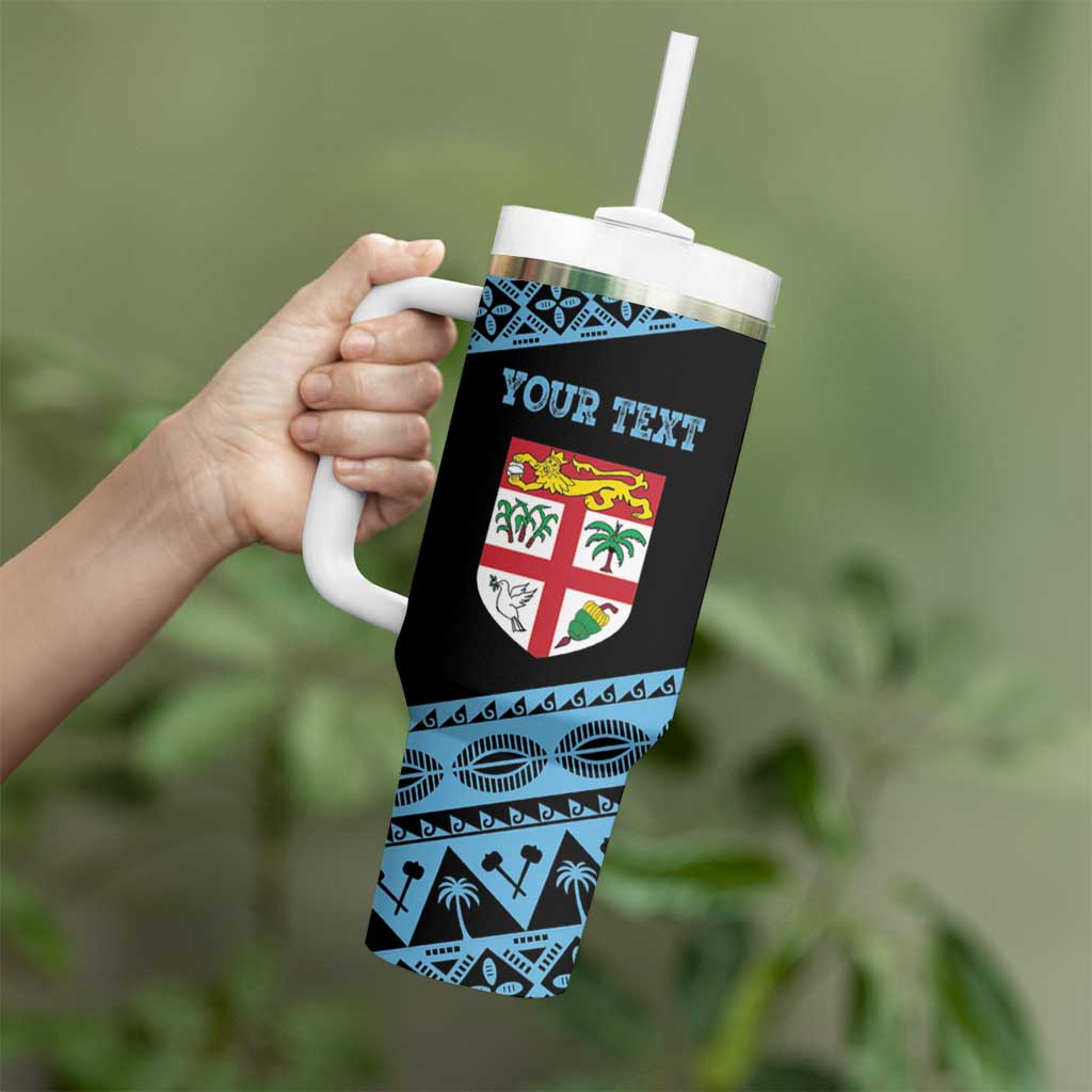 Fiji Rugby 2025 Custom Tumbler With Handle Fijian Tapa Toso Viti Toso - Black LT14 - Polynesian Pride