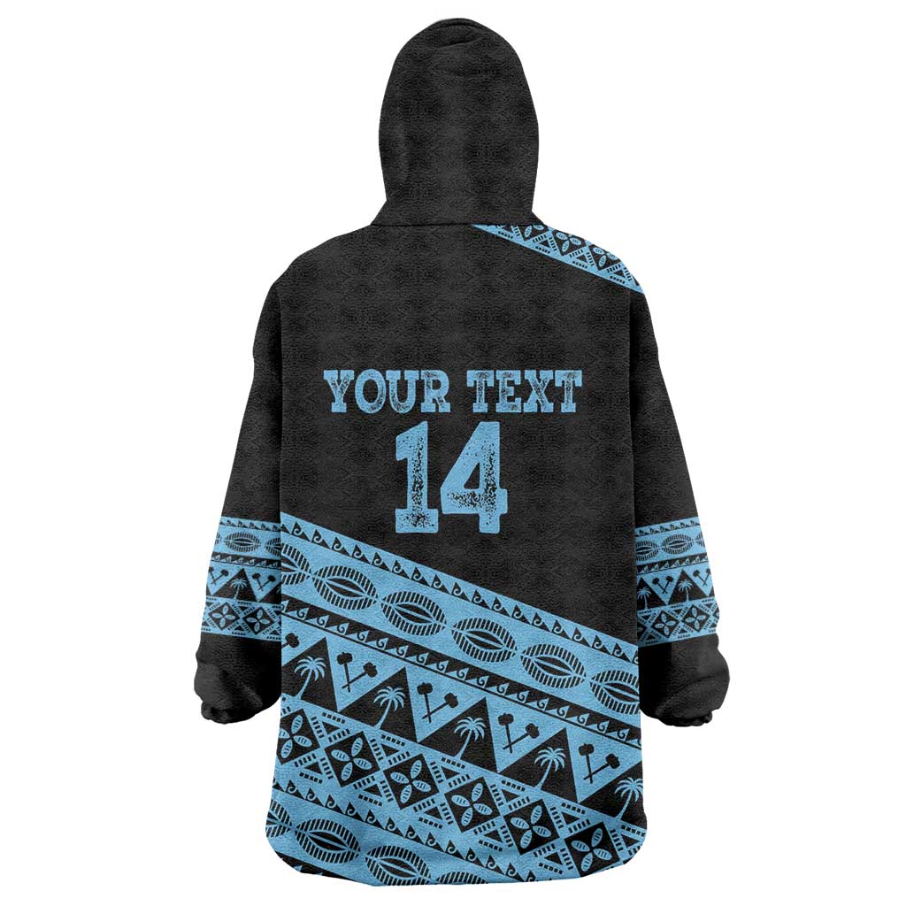 Fiji Rugby 2025 Custom Wearable Blanket Hoodie Fijian Tapa Toso Viti Toso - Black