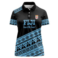 Fiji Rugby 2025 Custom Women Polo Shirt Fijian Tapa Toso Viti Toso - Black