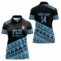Fiji Rugby 2025 Custom Women Polo Shirt Fijian Tapa Toso Viti Toso - Black