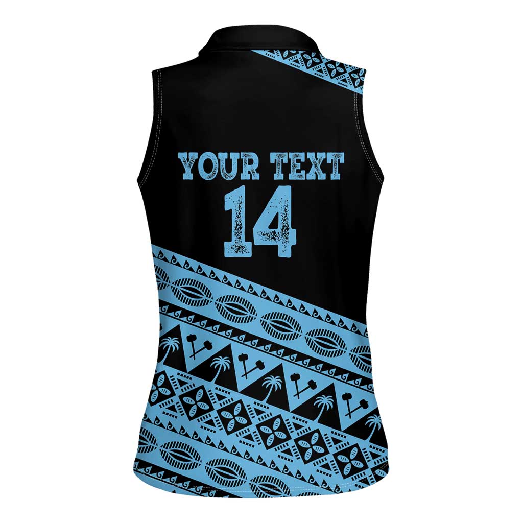 Fiji Rugby 2025 Custom Women Sleeveless Polo Shirt Fijian Tapa Toso Viti Toso - Black