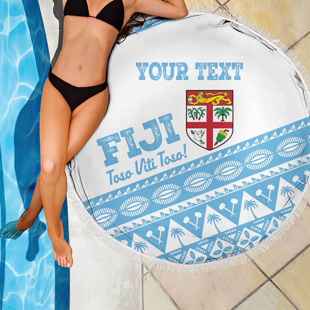 Fiji Rugby 2025 Custom Beach Blanket Fijian Tapa Toso Viti Toso - White
