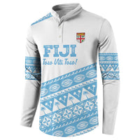 Fiji Rugby 2025 Custom Button Sweatshirt Fijian Tapa Toso Viti Toso - White