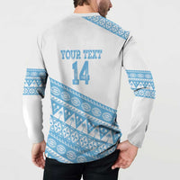 Fiji Rugby 2025 Custom Button Sweatshirt Fijian Tapa Toso Viti Toso - White