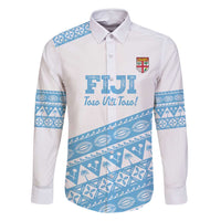 Fiji Rugby 2025 Custom Family Matching Long Sleeve Bodycon Dress and Hawaiian Shirt Fijian Tapa Toso Viti Toso - White
