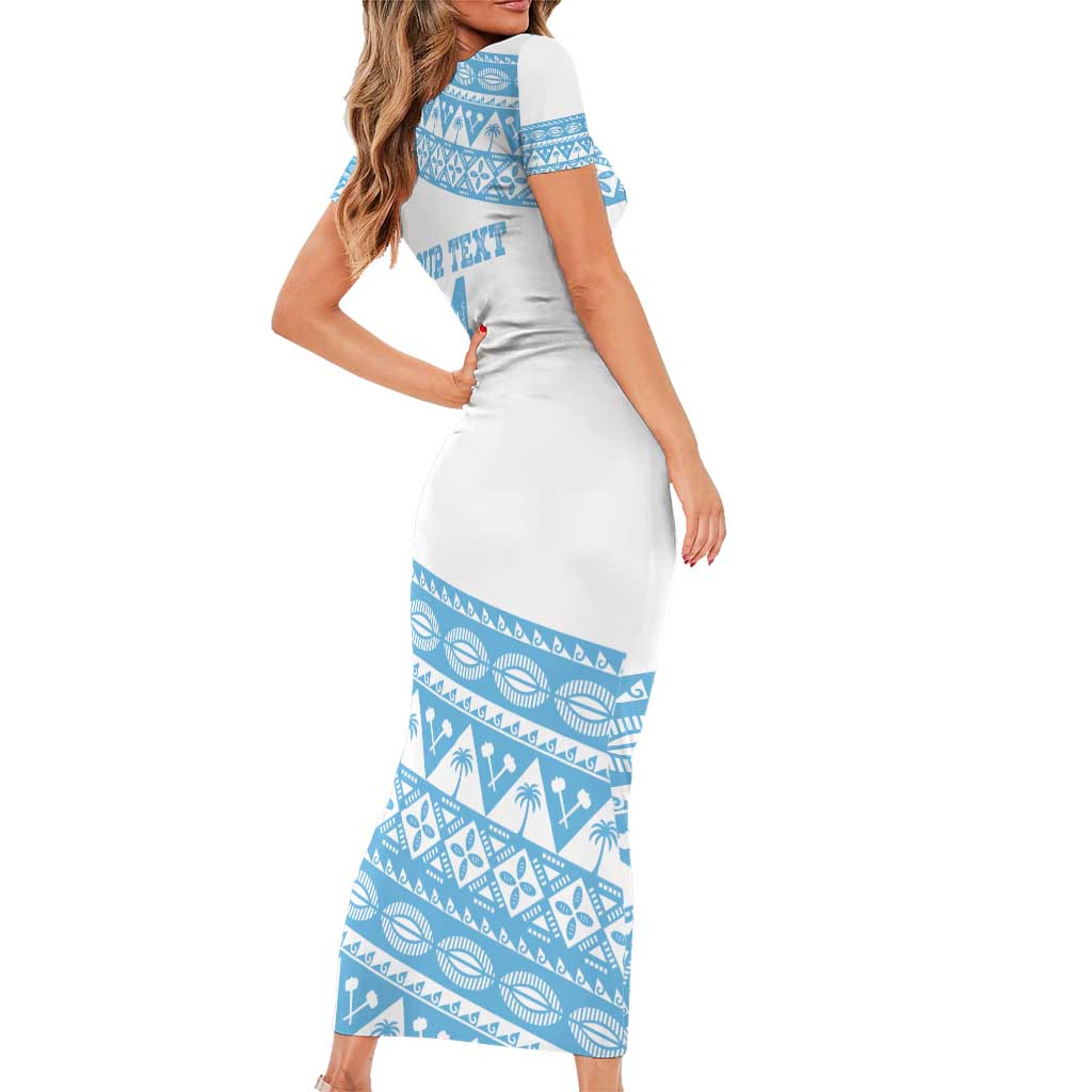 Fiji Rugby 2025 Custom Family Matching Short Sleeve Bodycon Dress and Hawaiian Shirt Fijian Tapa Toso Viti Toso - White