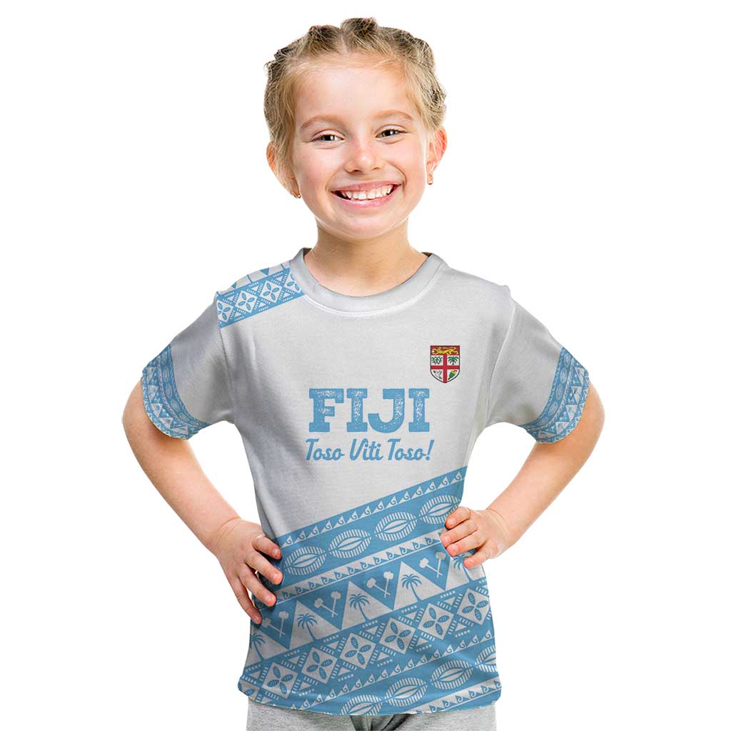 Fiji Rugby 2025 Custom Kid T Shirt Fijian Tapa Toso Viti Toso - White
