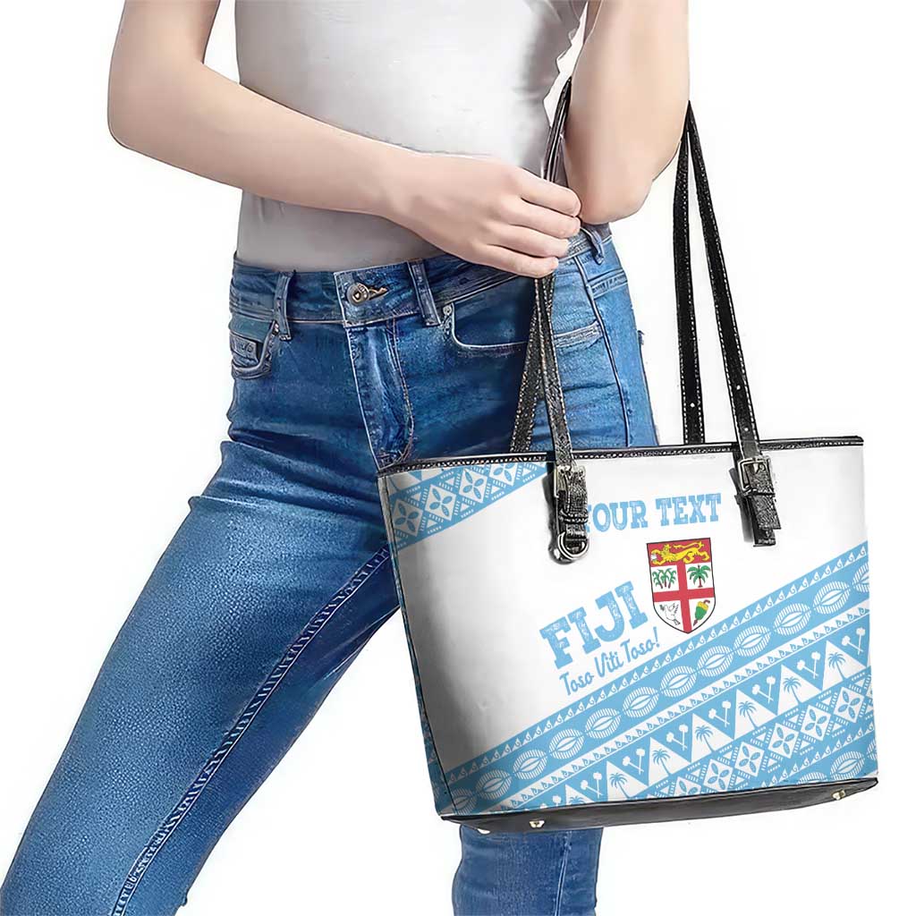 Fiji Rugby 2025 Custom Leather Tote Bag Fijian Tapa Toso Viti Toso - White