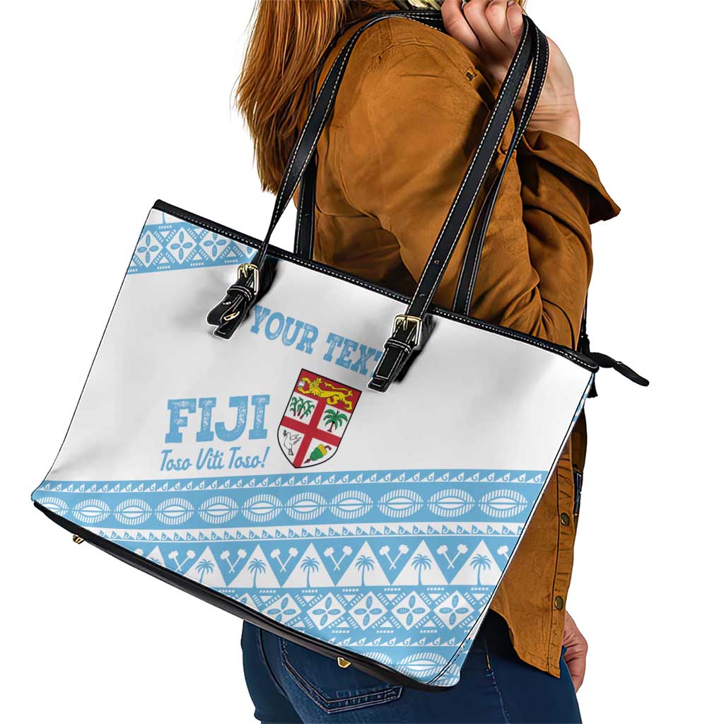 Fiji Rugby 2025 Custom Leather Tote Bag Fijian Tapa Toso Viti Toso - White