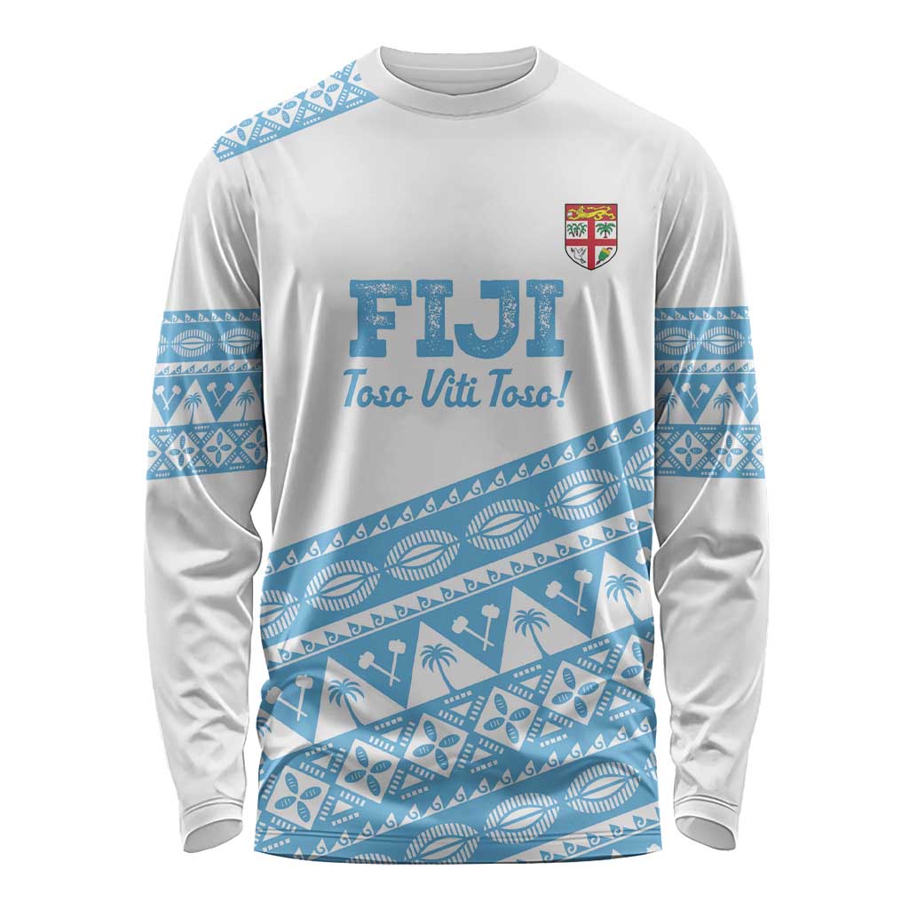 Fiji Rugby 2025 Custom Long Sleeve Shirt Fijian Tapa Toso Viti Toso - White