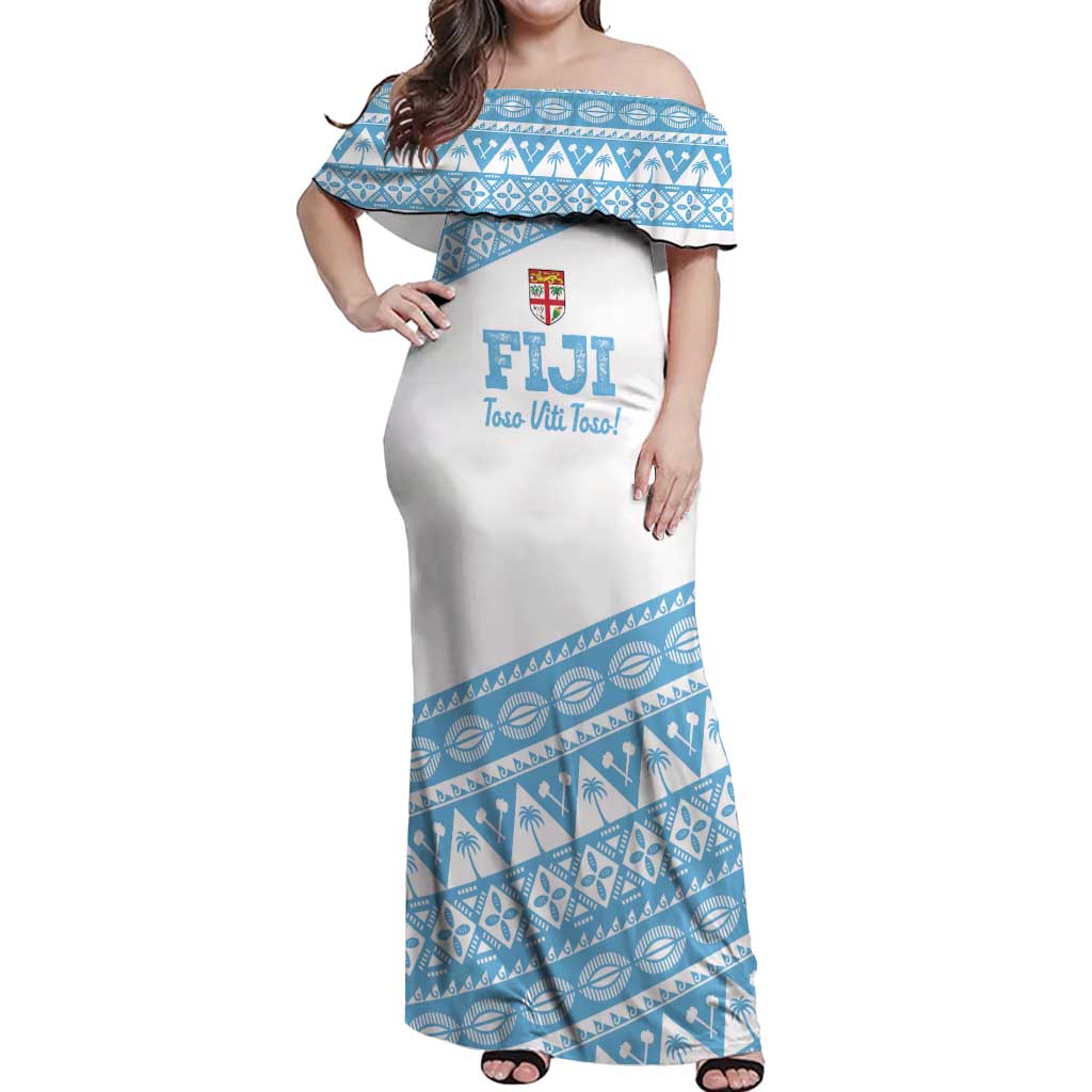 Fiji Rugby 2025 Custom Off Shoulder Maxi Dress Fijian Tapa Toso Viti Toso - White