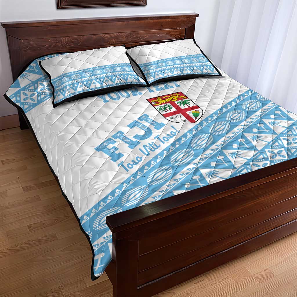 Fiji Rugby 2025 Custom Quilt Bed Set Fijian Tapa Toso Viti Toso - White