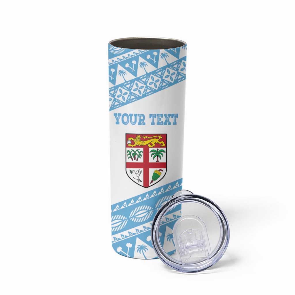 Fiji Rugby 2025 Custom Skinny Tumbler Fijian Tapa Toso Viti Toso - White LT14 - Polynesian Pride