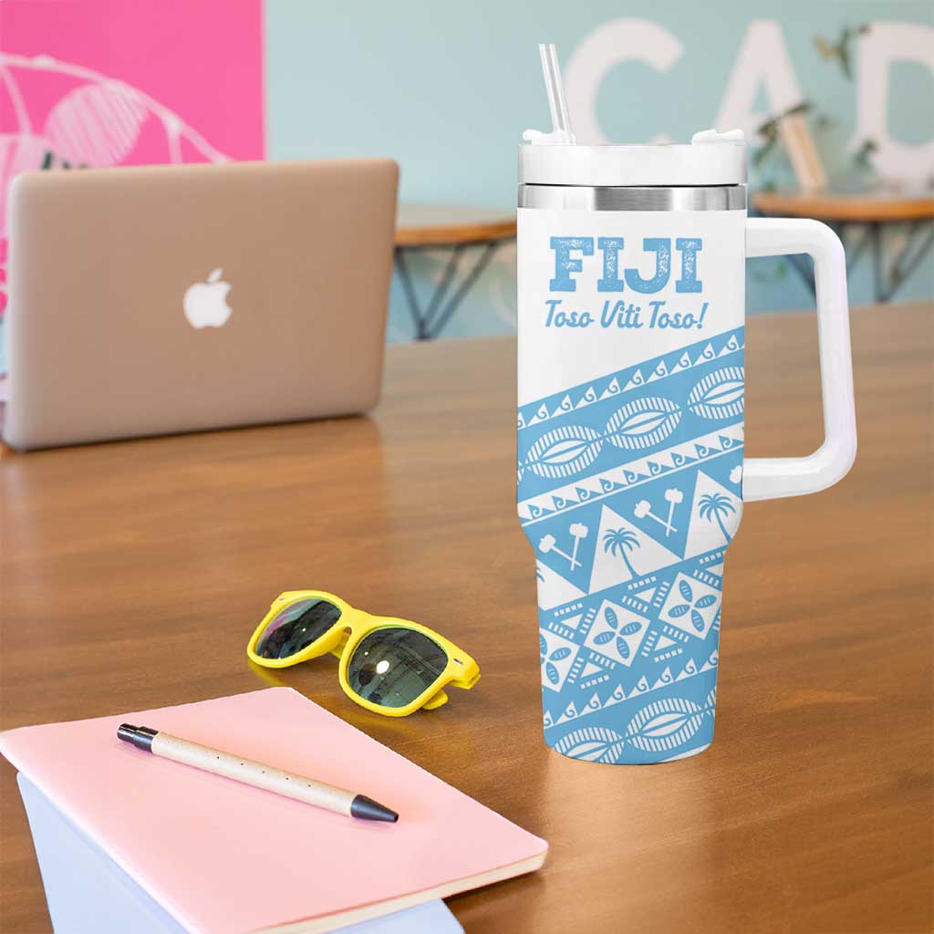 Fiji Rugby 2025 Custom Tumbler With Handle Fijian Tapa Toso Viti Toso - White LT14 - Polynesian Pride