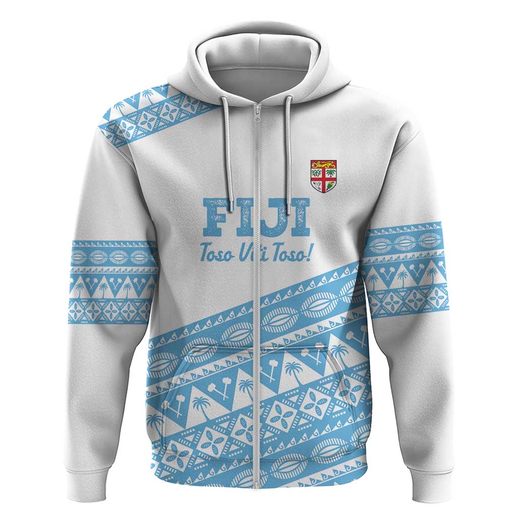 Fiji Rugby 2025 Custom Zip Hoodie Fijian Tapa Toso Viti Toso - White LT14 Zip Hoodie White - Polynesian Pride