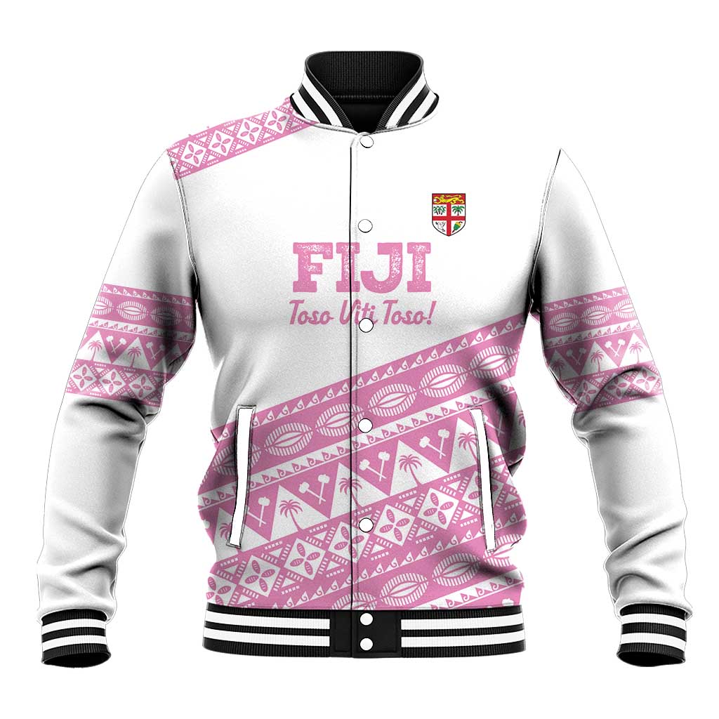 Fiji Rugby 2025 Custom Baseball Jacket Fijian Tapa Toso Viti Toso - Pink