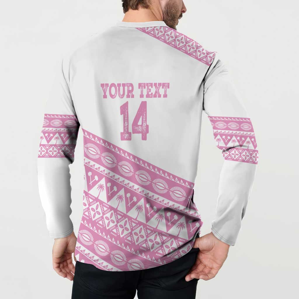 Fiji Rugby 2025 Custom Button Sweatshirt Fijian Tapa Toso Viti Toso - Pink