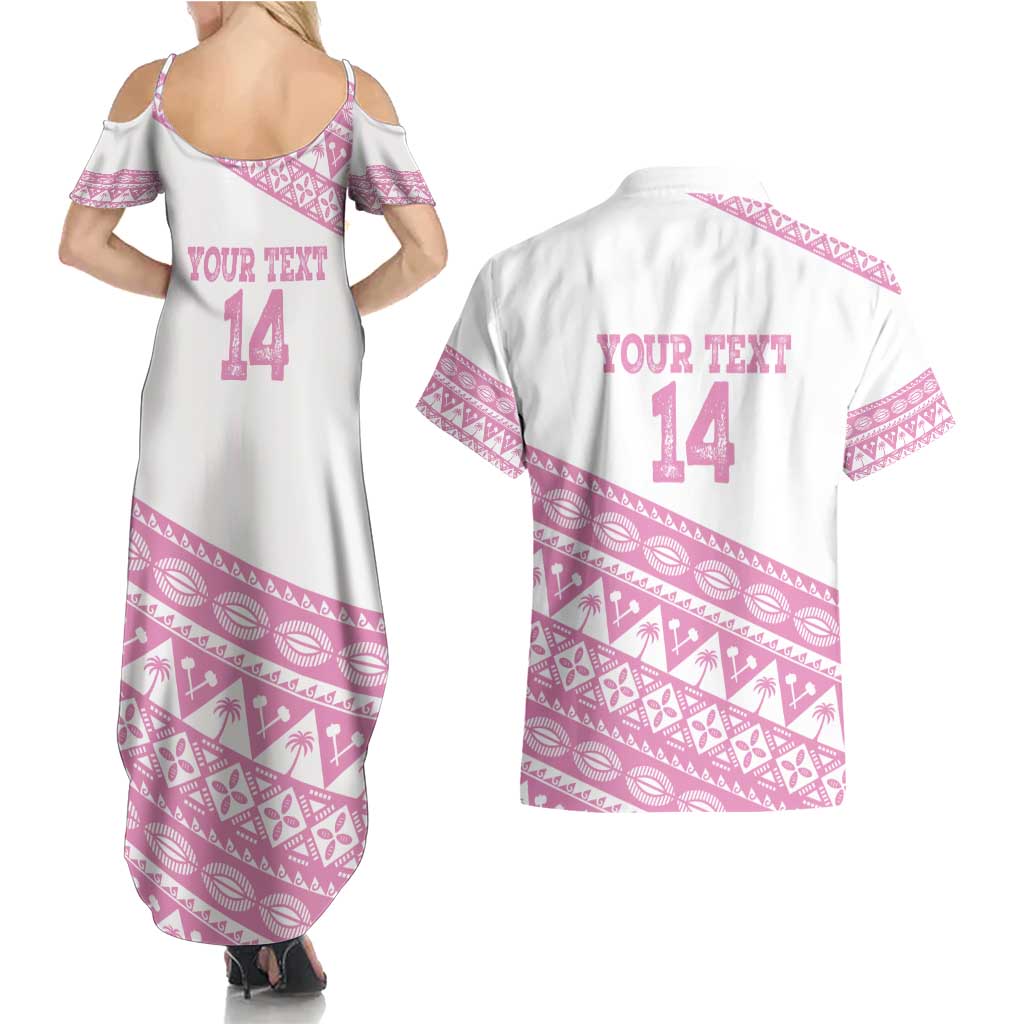 Fiji Rugby 2025 Custom Couples Matching Summer Maxi Dress and Hawaiian Shirt Fijian Tapa Toso Viti Toso - Pink