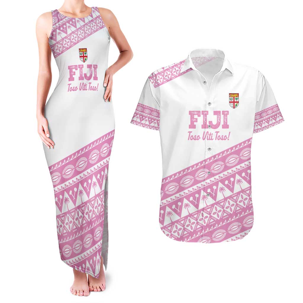 Fiji Rugby 2025 Custom Couples Matching Tank Maxi Dress and Hawaiian Shirt Fijian Tapa Toso Viti Toso - Pink