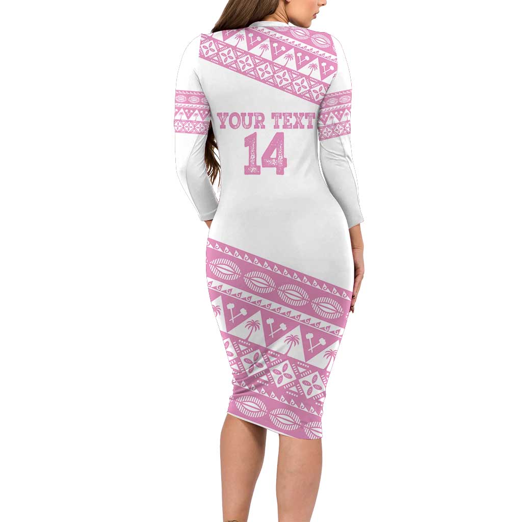 Fiji Rugby 2025 Custom Family Matching Long Sleeve Bodycon Dress and Hawaiian Shirt Fijian Tapa Toso Viti Toso - Pink