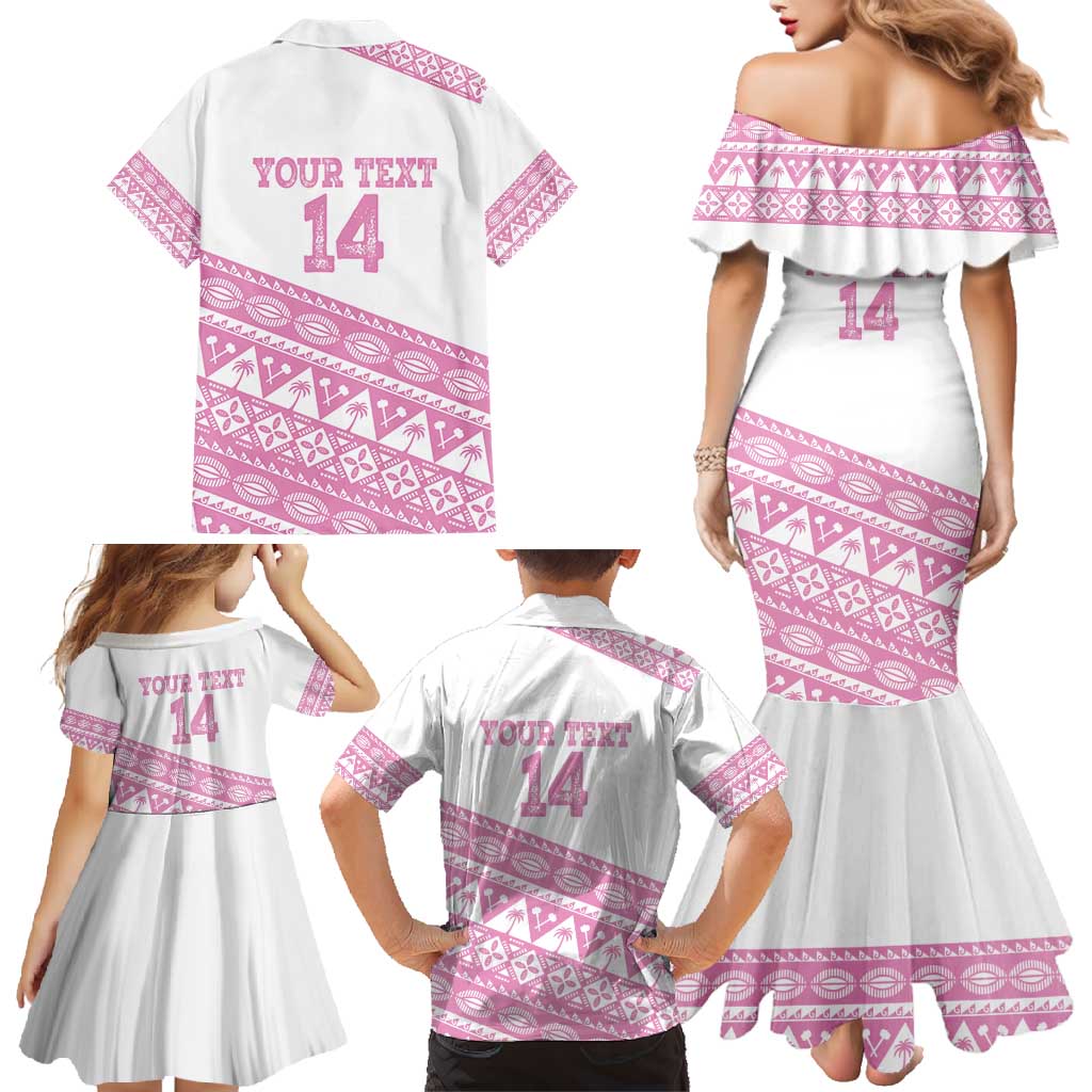 Fiji Rugby 2025 Custom Family Matching Mermaid Dress and Hawaiian Shirt Fijian Tapa Toso Viti Toso - Pink