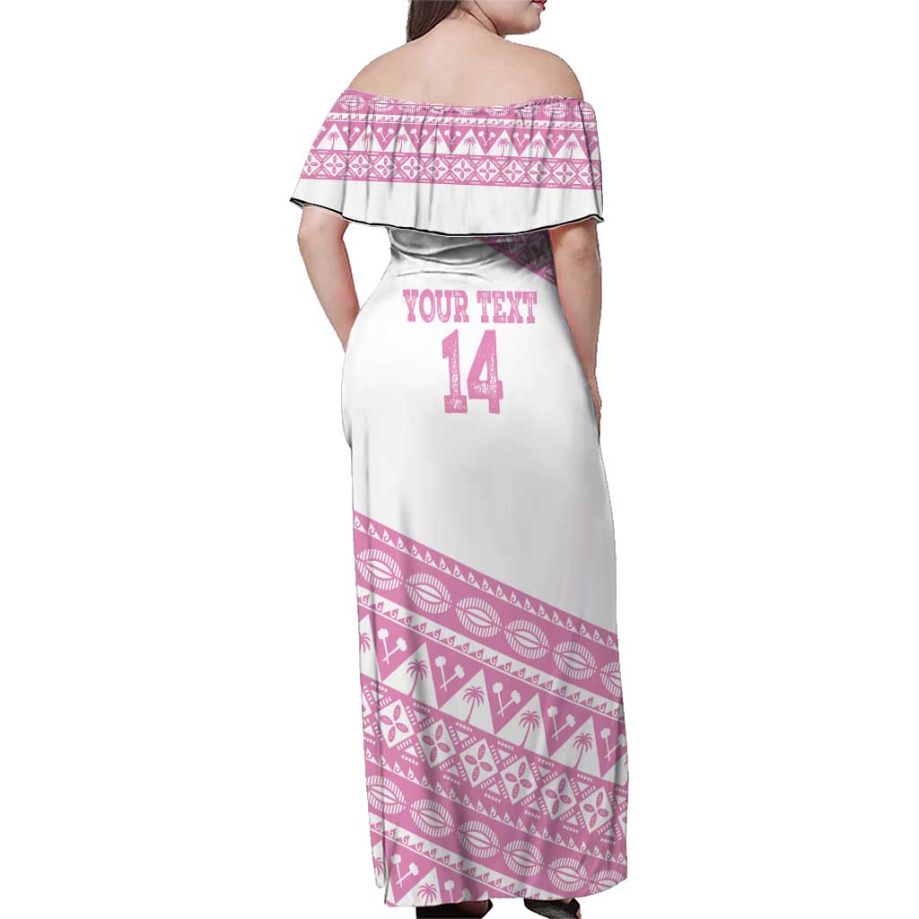 Fiji Rugby 2025 Custom Family Matching Off Shoulder Maxi Dress and Hawaiian Shirt Fijian Tapa Toso Viti Toso - Pink