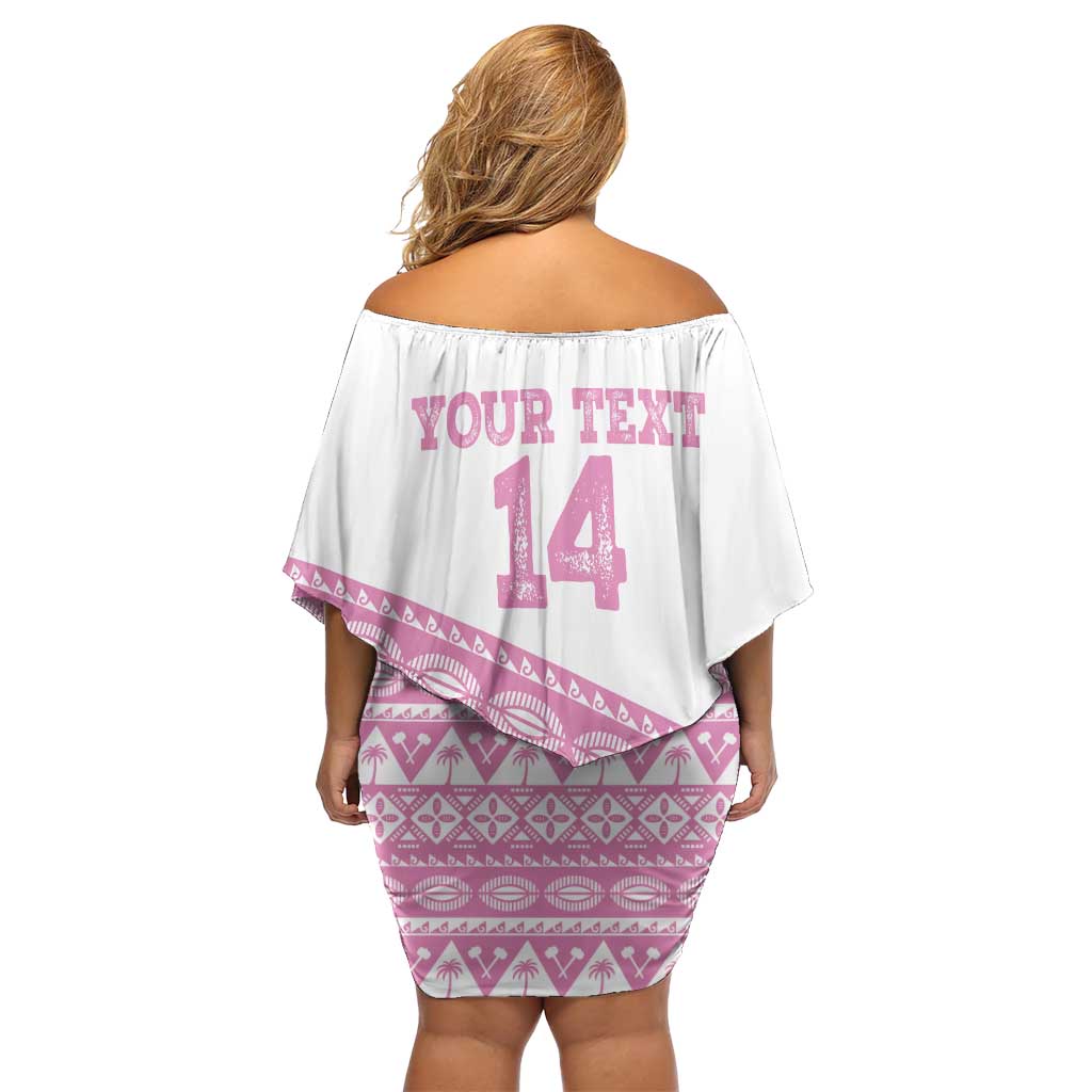 Fiji Rugby 2025 Custom Family Matching Off Shoulder Short Dress and Hawaiian Shirt Fijian Tapa Toso Viti Toso - Pink