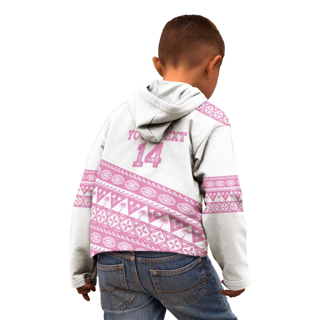 Fiji Rugby 2025 Custom Kid Hoodie Fijian Tapa Toso Viti Toso - Pink