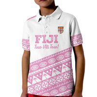 Fiji Rugby 2025 Custom Kid Polo Shirt Fijian Tapa Toso Viti Toso - Pink