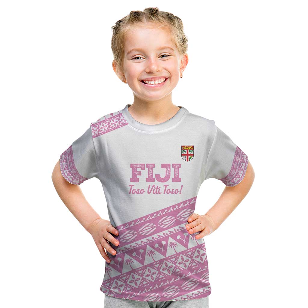 Fiji Rugby 2025 Custom Kid T Shirt Fijian Tapa Toso Viti Toso - Pink