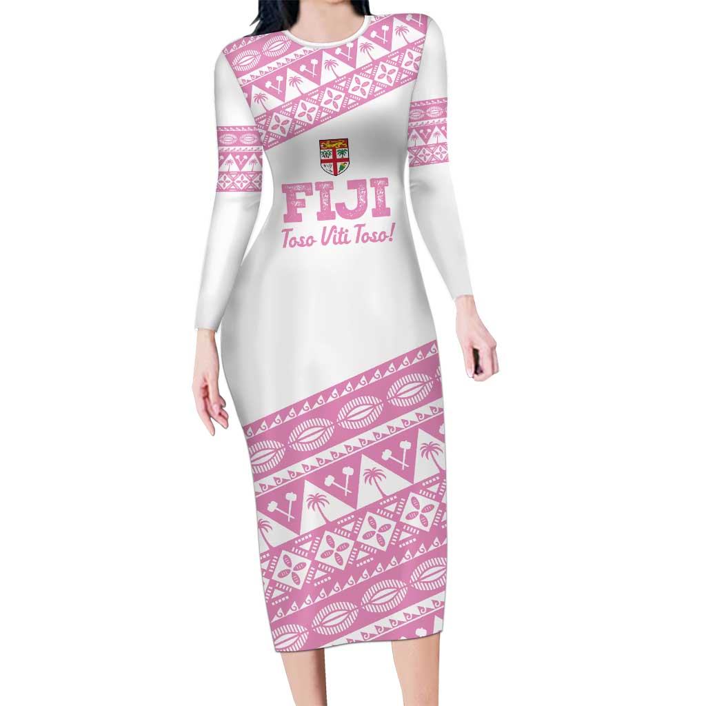 Fiji Rugby 2025 Custom Long Sleeve Bodycon Dress Fijian Tapa Toso Viti Toso - Pink