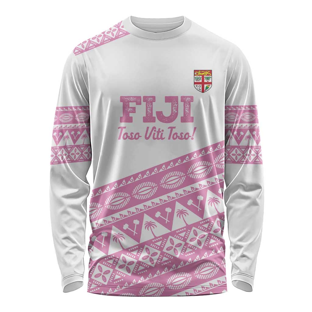 Fiji Rugby 2025 Custom Long Sleeve Shirt Fijian Tapa Toso Viti Toso - Pink LT14 Unisex Pink - Polynesian Pride