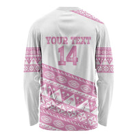 Fiji Rugby 2025 Custom Long Sleeve Shirt Fijian Tapa Toso Viti Toso - Pink LT14 - Polynesian Pride