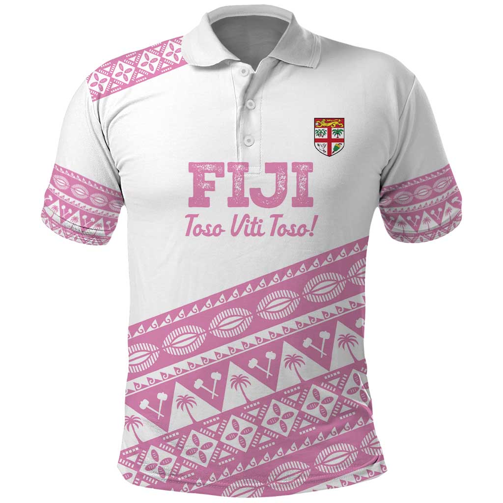 Fiji Rugby 2025 Custom Polo Shirt Fijian Tapa Toso Viti Toso - Pink
