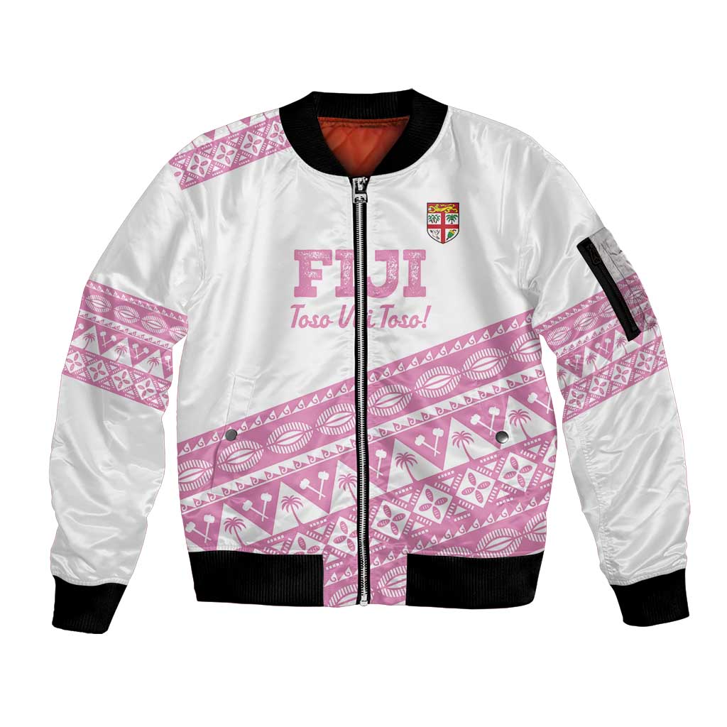 Fiji Rugby 2025 Custom Sleeve Zip Bomber Jacket Fijian Tapa Toso Viti Toso - Pink