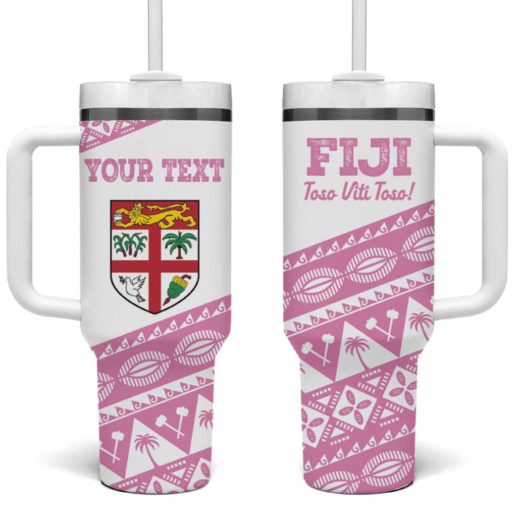 Fiji Rugby 2025 Custom Tumbler With Handle Fijian Tapa Toso Viti Toso - Pink LT14 One Size: 40 oz Pink - Polynesian Pride