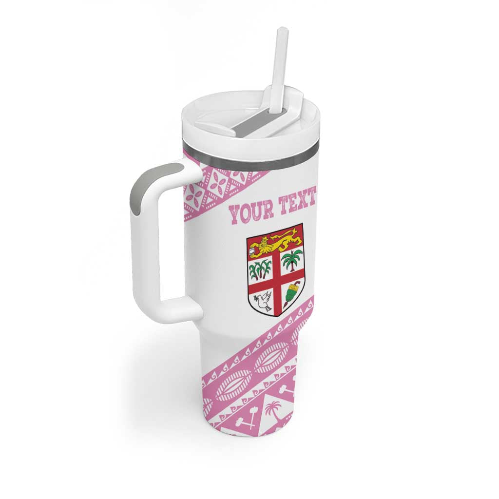 Fiji Rugby 2025 Custom Tumbler With Handle Fijian Tapa Toso Viti Toso - Pink LT14 - Polynesian Pride