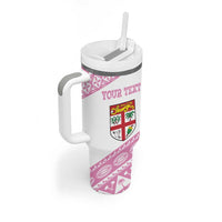 Fiji Rugby 2025 Custom Tumbler With Handle Fijian Tapa Toso Viti Toso - Pink LT14 - Polynesian Pride