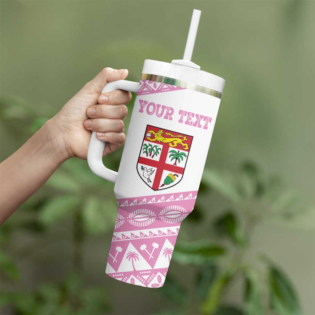 Fiji Rugby 2025 Custom Tumbler With Handle Fijian Tapa Toso Viti Toso - Pink LT14 - Polynesian Pride