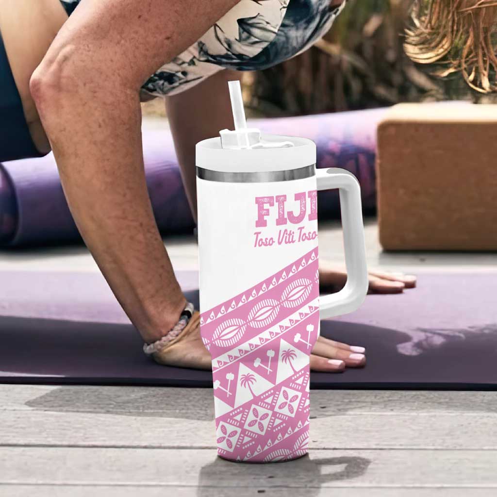 Fiji Rugby 2025 Custom Tumbler With Handle Fijian Tapa Toso Viti Toso - Pink LT14 - Polynesian Pride
